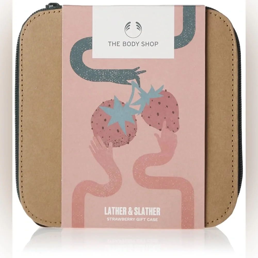 THE BODY SHOP LATHER & SLATHER STRAWBERRY GIFT CASE (NEW WITH TAGS)